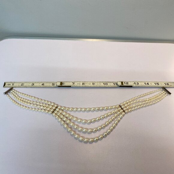 Vintage 4 Strand Pearl Necklace Layered Collar Bib Choker Sterling Silver Clasp - Picture 10 of 10
